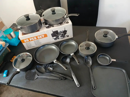 Batería De Cocina 20 Piezas De Aluminio Con Antiadherente Color Negro