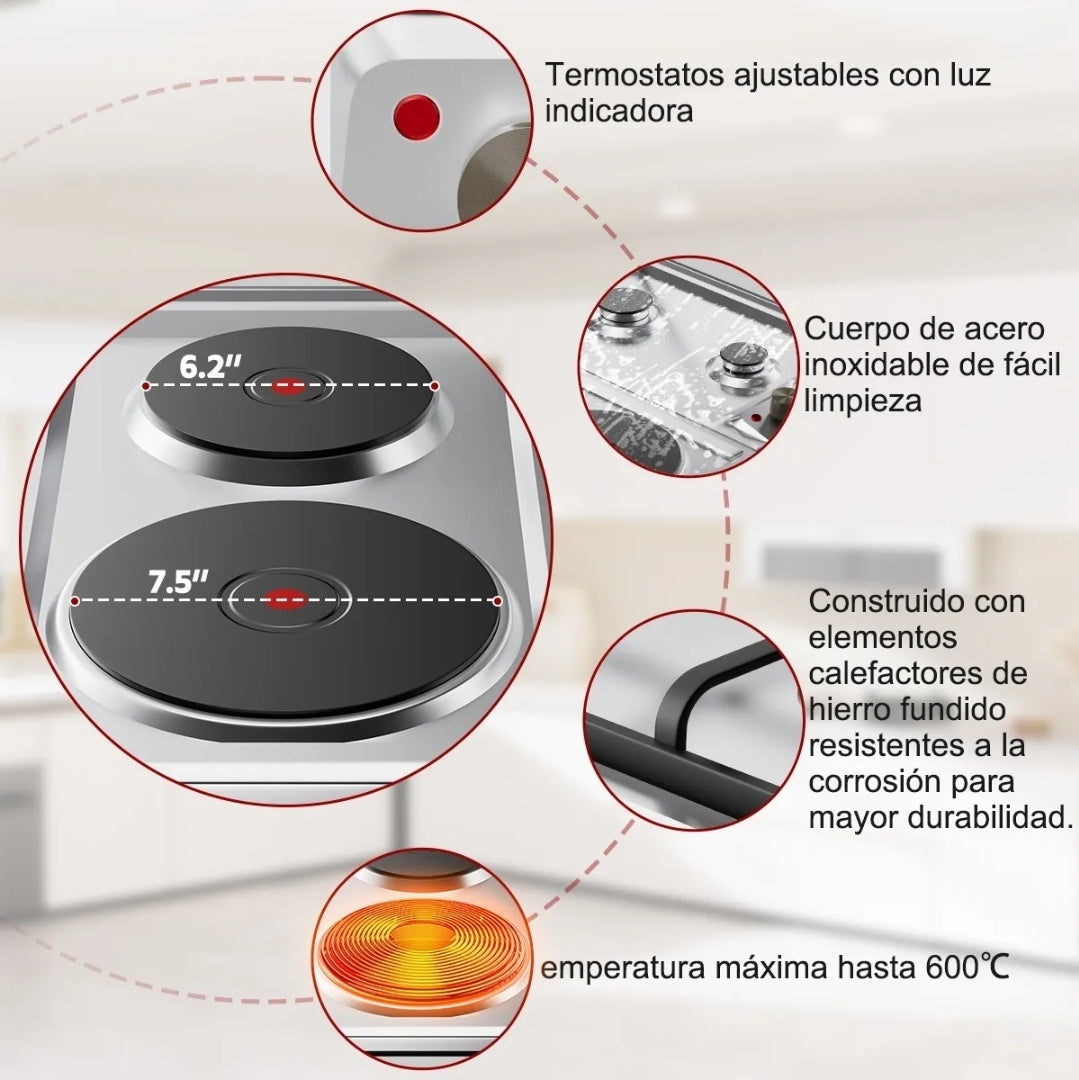 Parrilla 2 quenadores de gas y 2 discos eléctricos