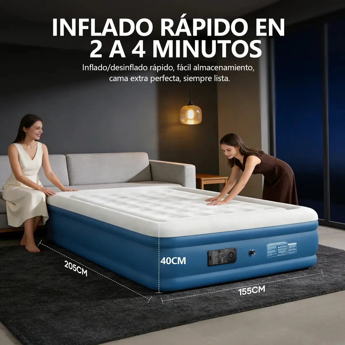 COLCHÓN Inflable Para Acampar Queen Size Matrimonial Con Bomba ELECTRICA