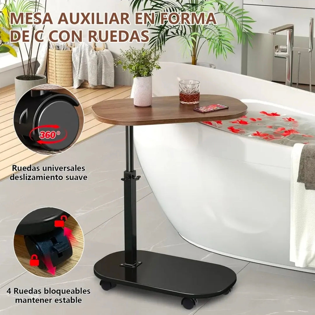 Mesa De Centro Altura Ajustable 45-80cm Con 4 Ruedas 360°