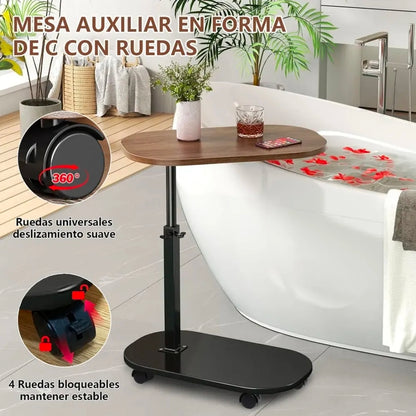 Mesa De Centro Altura Ajustable 45-80cm Con 4 Ruedas 360°