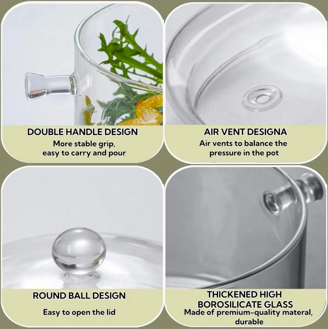 Olla de cocción de vidrio 1.5L juego de 2 piezas