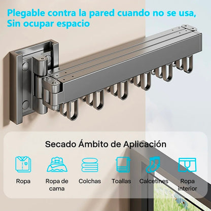 Tendedero Ropa Retráctil Triple Plegable 1.2m Con 18 Ganchos