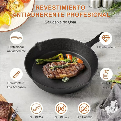 Sartén De Hierro Fundido Antiadherente 5 Piezas 10cm, 14cm, 16cm, 20cm, 26cm