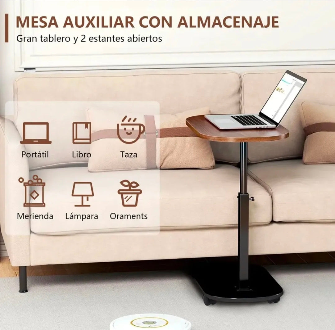 Mesa De Centro Altura Ajustable 45-80cm Con 4 Ruedas 360°