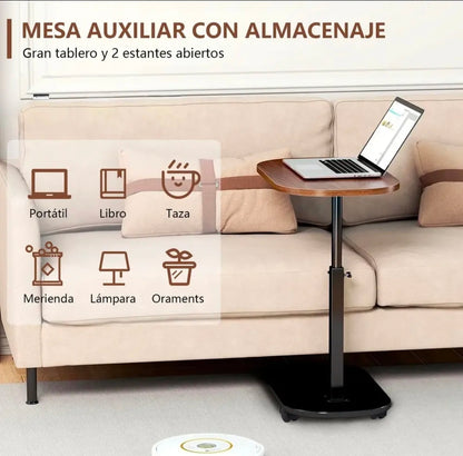 Mesa De Centro Altura Ajustable 45-80cm Con 4 Ruedas 360°