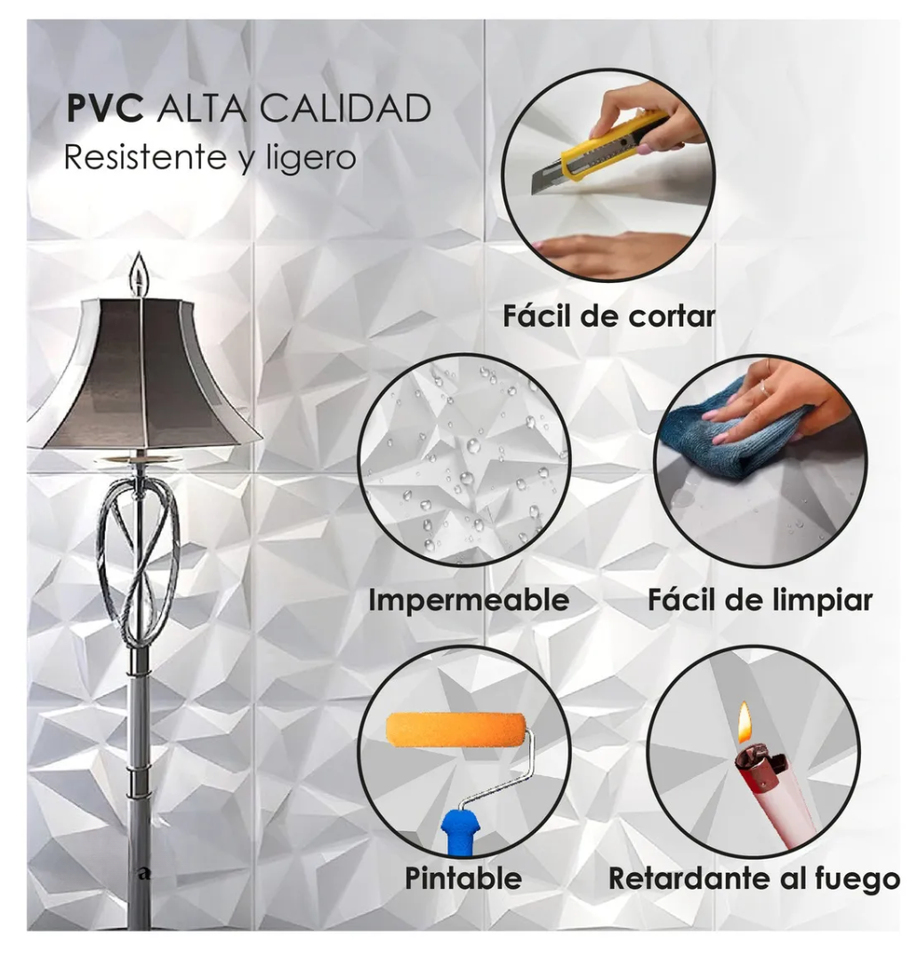 Paneles pvc decorativo 50x50 cm blanco / negro