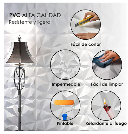 Paneles pvc decorativo 50x50 cm blanco / negro