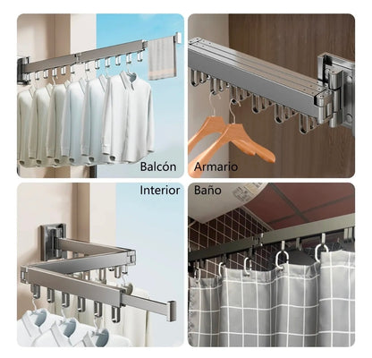 Tendedero Ropa Retráctil Triple Plegable 1.2m Con 18 Ganchos