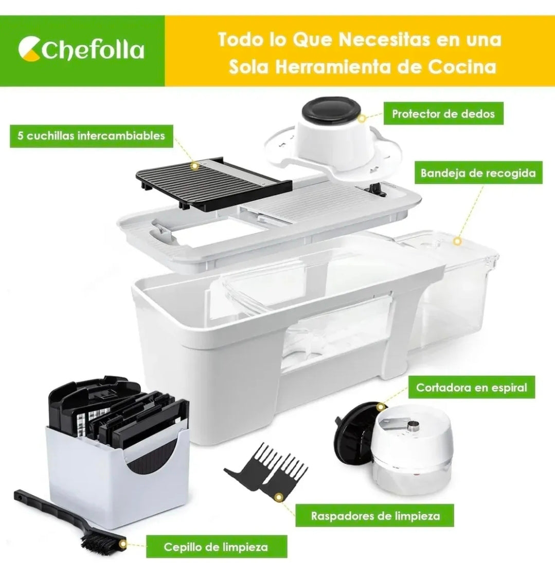 Rallador cortador multifuncional  13 en 1 con contenedor y espiralizador ajustable
