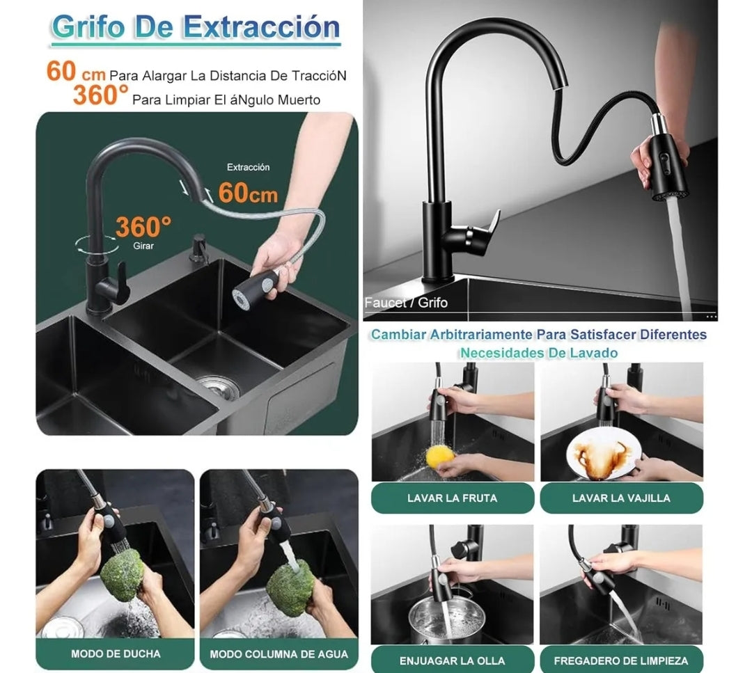 Fregadero de cocina acero inoxidable kit completo Tarja doble tina