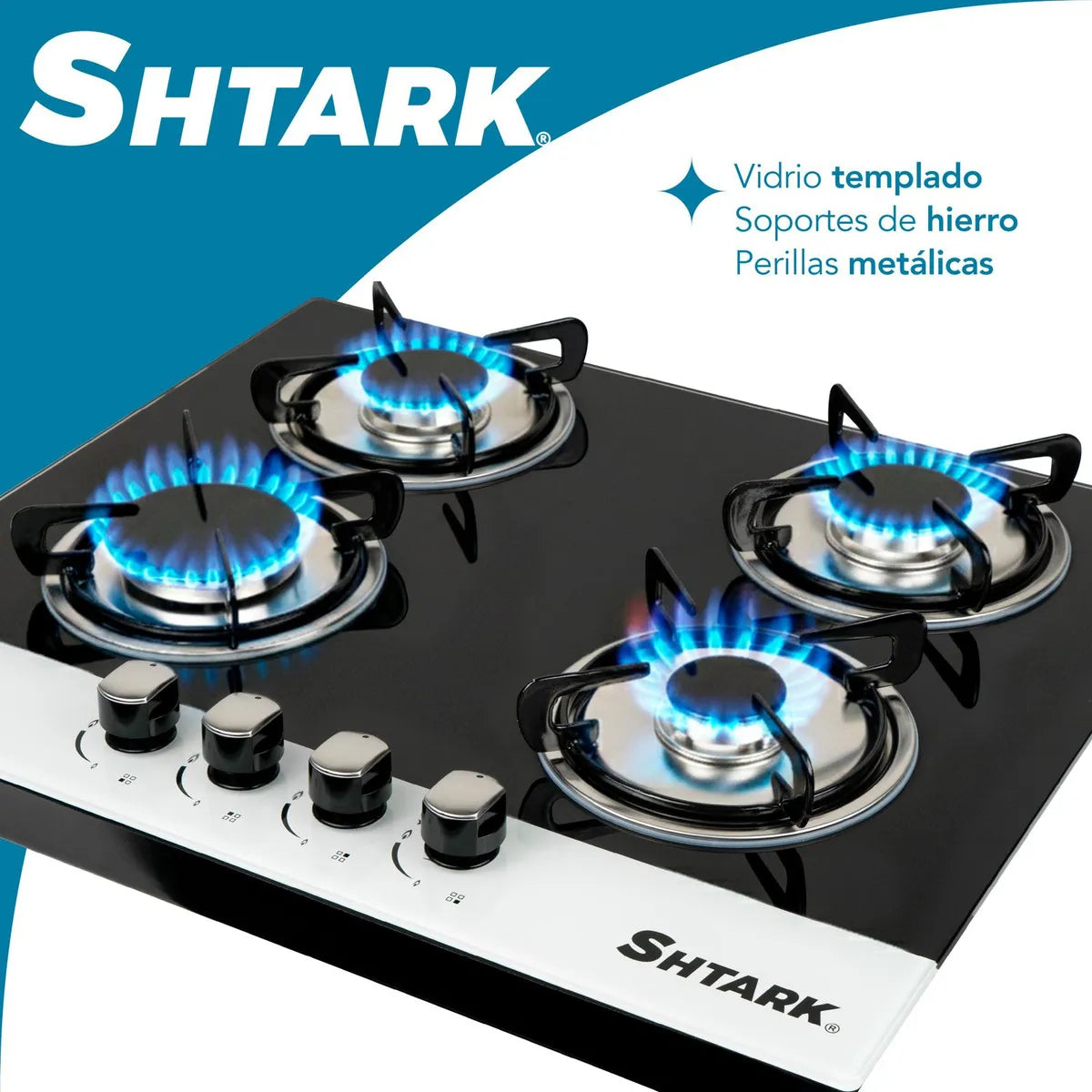 Parrilla Shtark A Gas Empotrable 4 Quemadores Vidrio Templado Negro/blanco