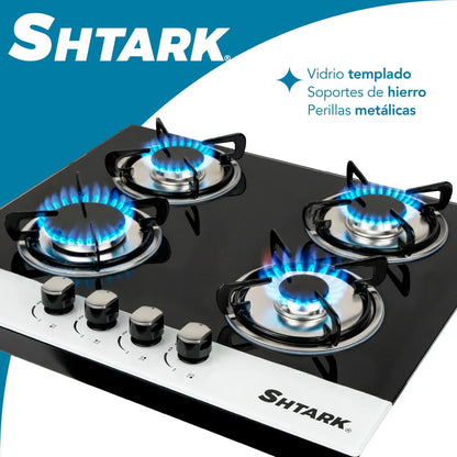 Parrilla Shtark A Gas Empotrable 4 Quemadores Vidrio Templado Negro/blanco
