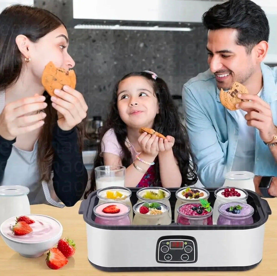Maquina de Yogurt Eléctrica 1.4L Acero Inoxidable con 8 Frascos Vidrio