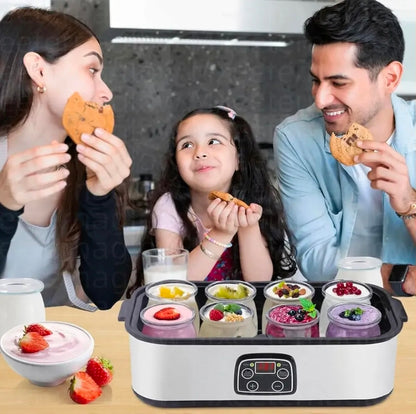 Maquina de Yogurt Eléctrica 1.4L Acero Inoxidable con 8 Frascos Vidrio