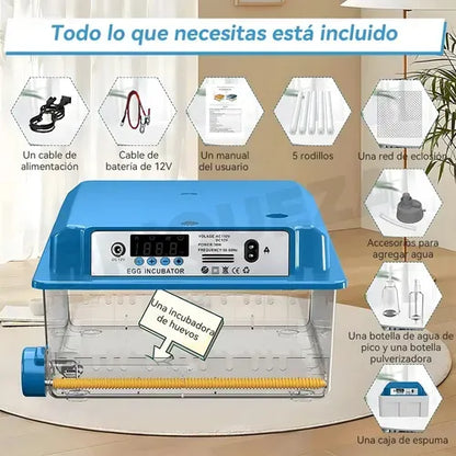 Incubadora Automática Inteligente Incubadora Avícola 16 Espacios 80w Azul