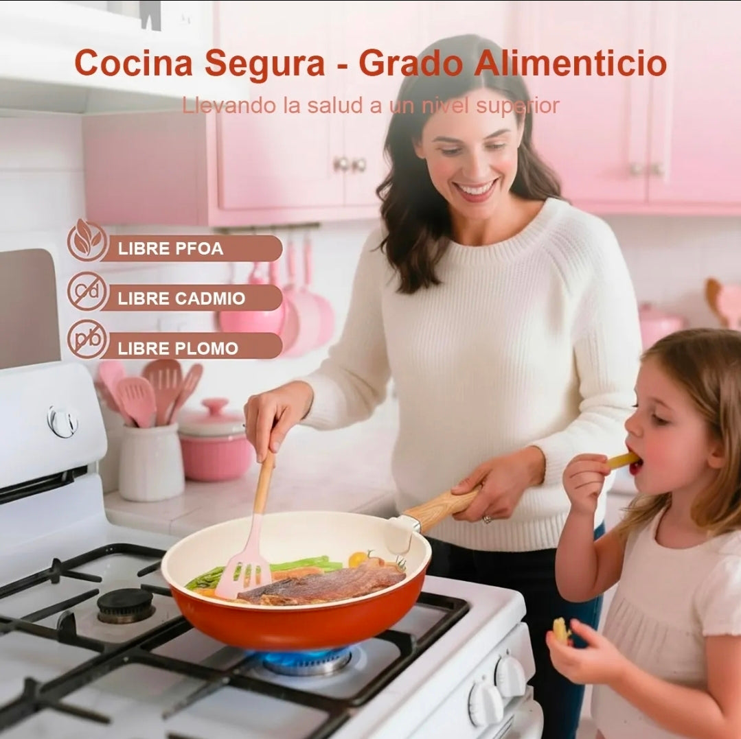 Batería de Cocina Juego de Ollas y Sartenes de Cerámica Antiadherente IronHoof 22 Piezas