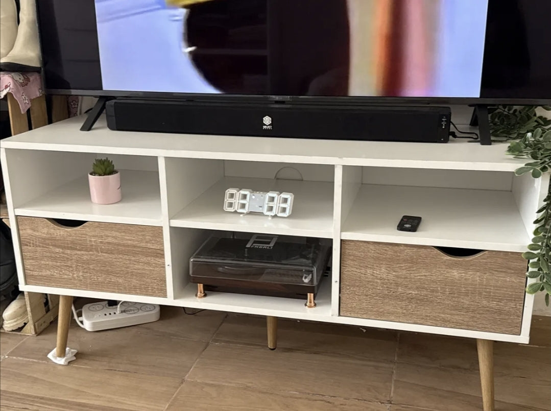Mueble De Tv Estilo Nórdico Moderno Color Blanco Y Madera Marrón