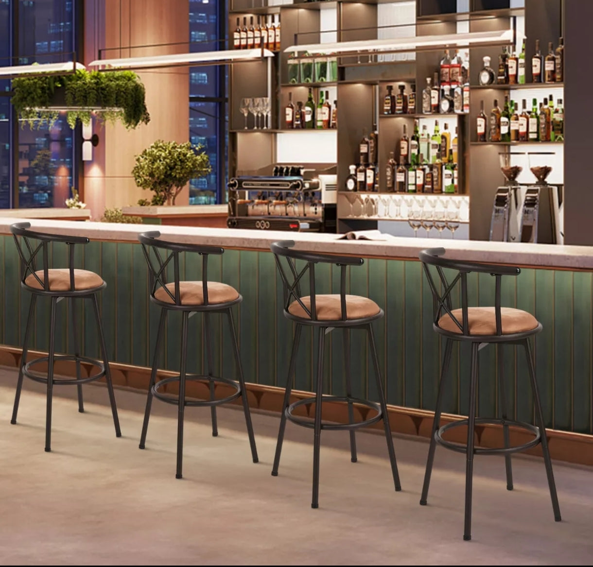 4 Taburetes De Bar Giratorios De Metal Retro Color Marrón