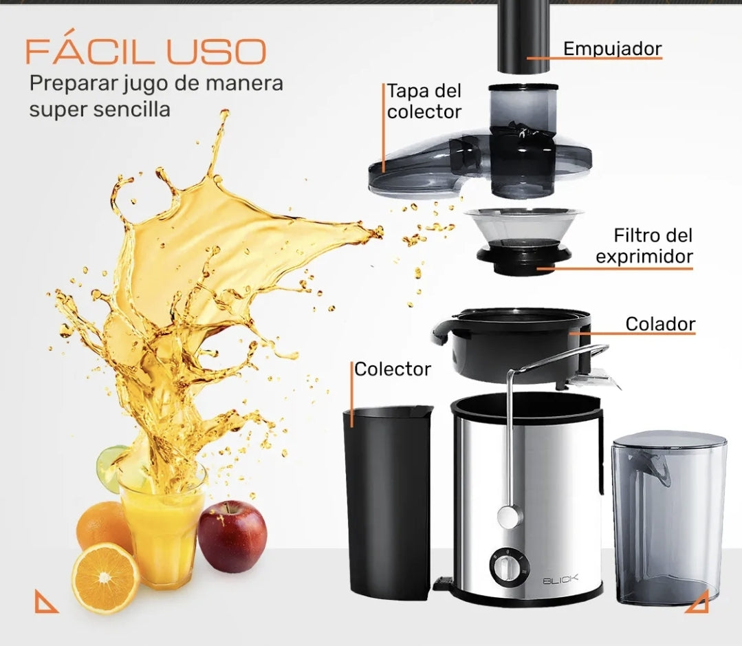 Extractor de Jugos y Verduras Eléctrico 600W 2 Velocidades Capacidad 500ml