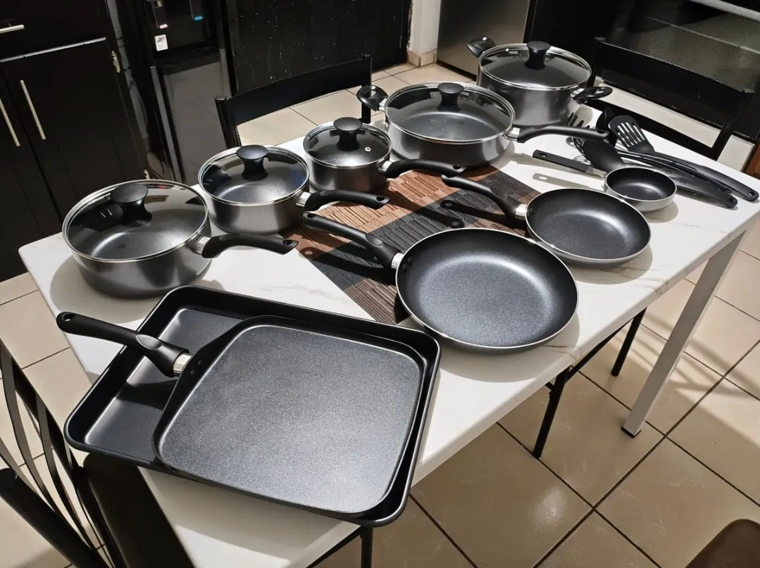 Batería De Cocina 20 Piezas De Aluminio Con Antiadherente Color Negro
