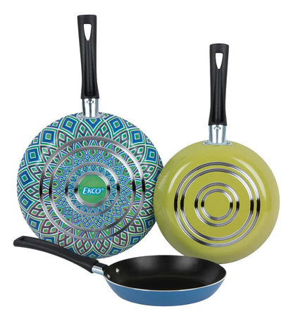 Juego de Sartenes con Antiadherente Ekco Verde/Azul de Aluminio 3 Piezas