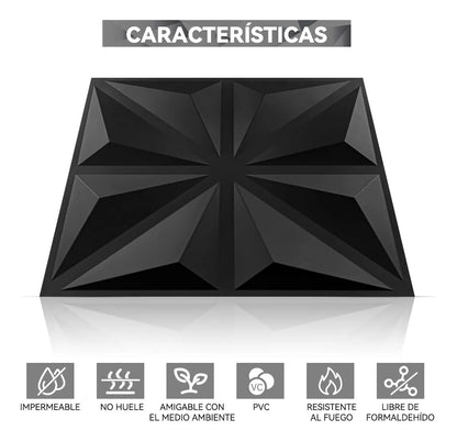50pz Paneles Decorativos Panel 3d Pvc Panel Decorativo 30cm*30cm Negro Material de calidad Fácil de instalar y limpiar