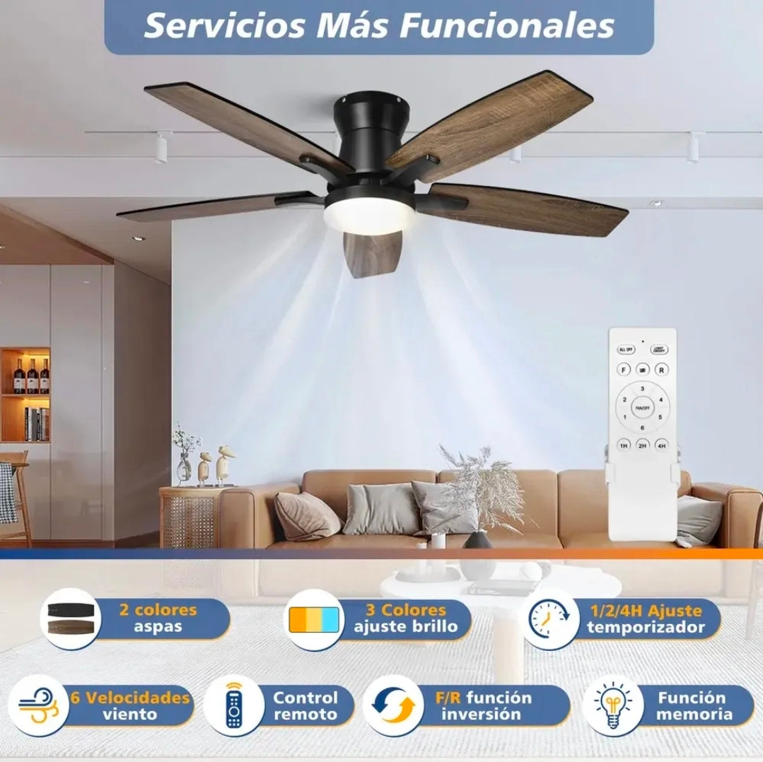 Ventilador De Techo Con Luz Y Mando A Distancia 1.07 M 60hz Negro/Madera