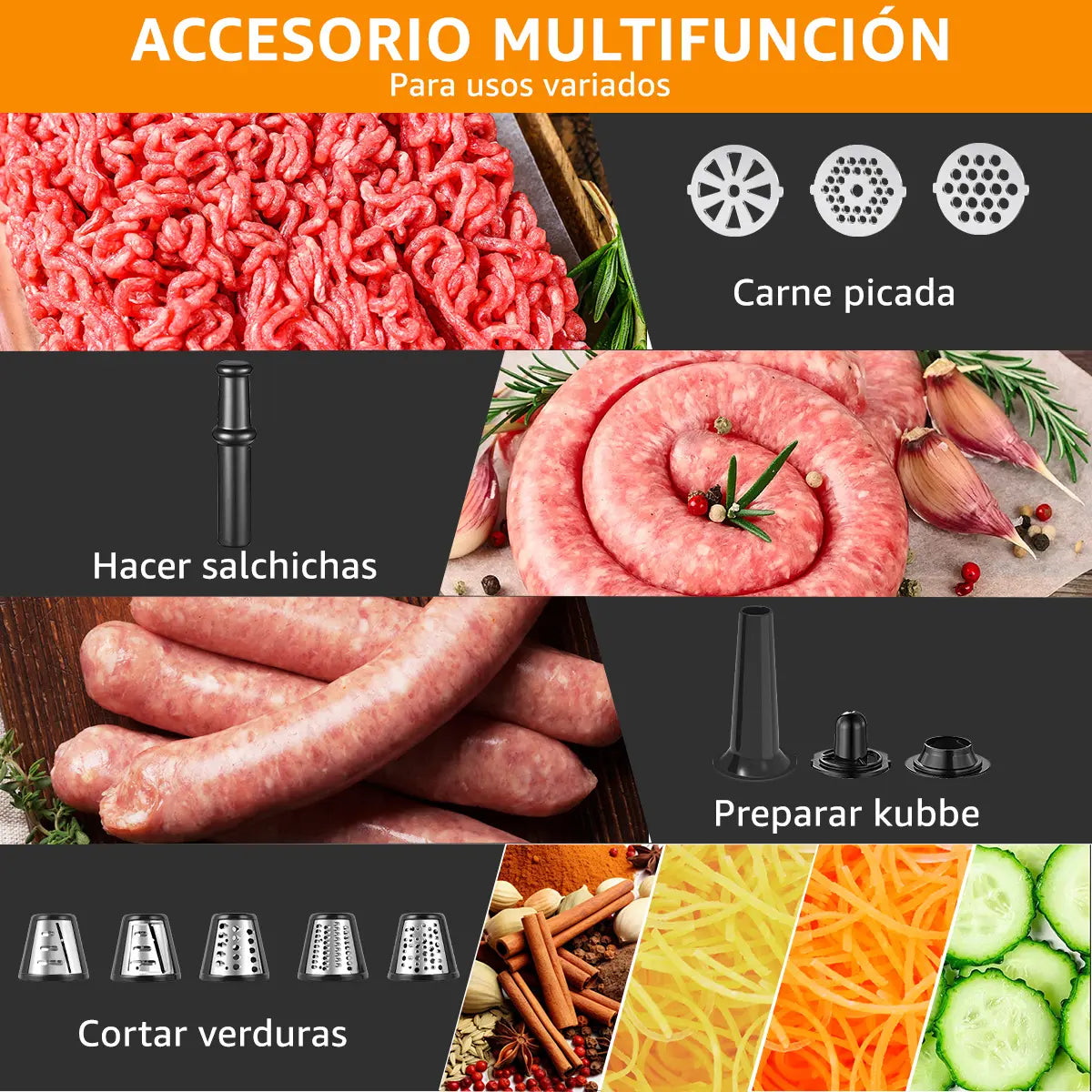 Molino de Carne Eléctrico Fatabeta de 3500W con Accesorios para Embutir y Cortar Verduras