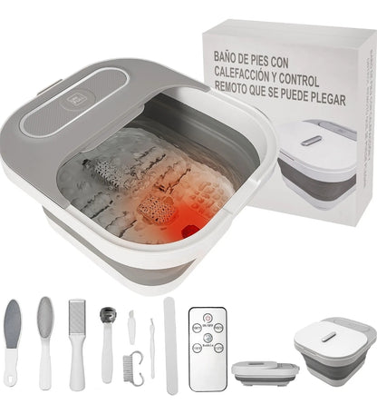 Tina spa eléctrica para pies plegable con burbujas y set pedicura