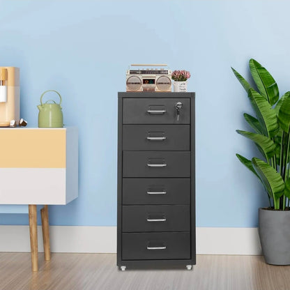 Archivero Metálico 6 Gavetas Para Oficina con Ruedas