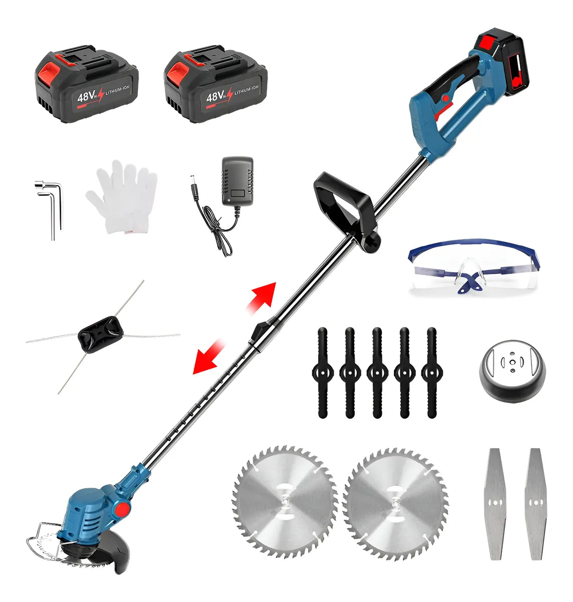 Desbrozadora Inalámbrico Podadora Kit 2 Baterías De Potencia Azul