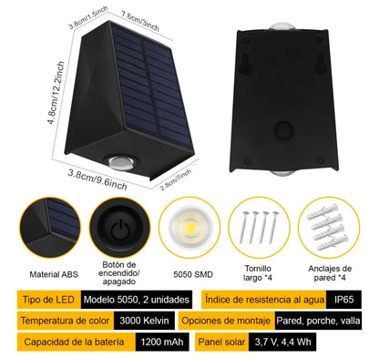 4 lámparas de pared Led solar luz cálida