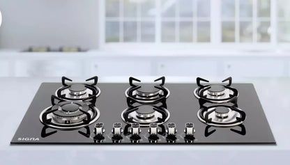 Parrilla Empotrable Cristal Templado Estufa 6 Quemadores Gas Color Negro