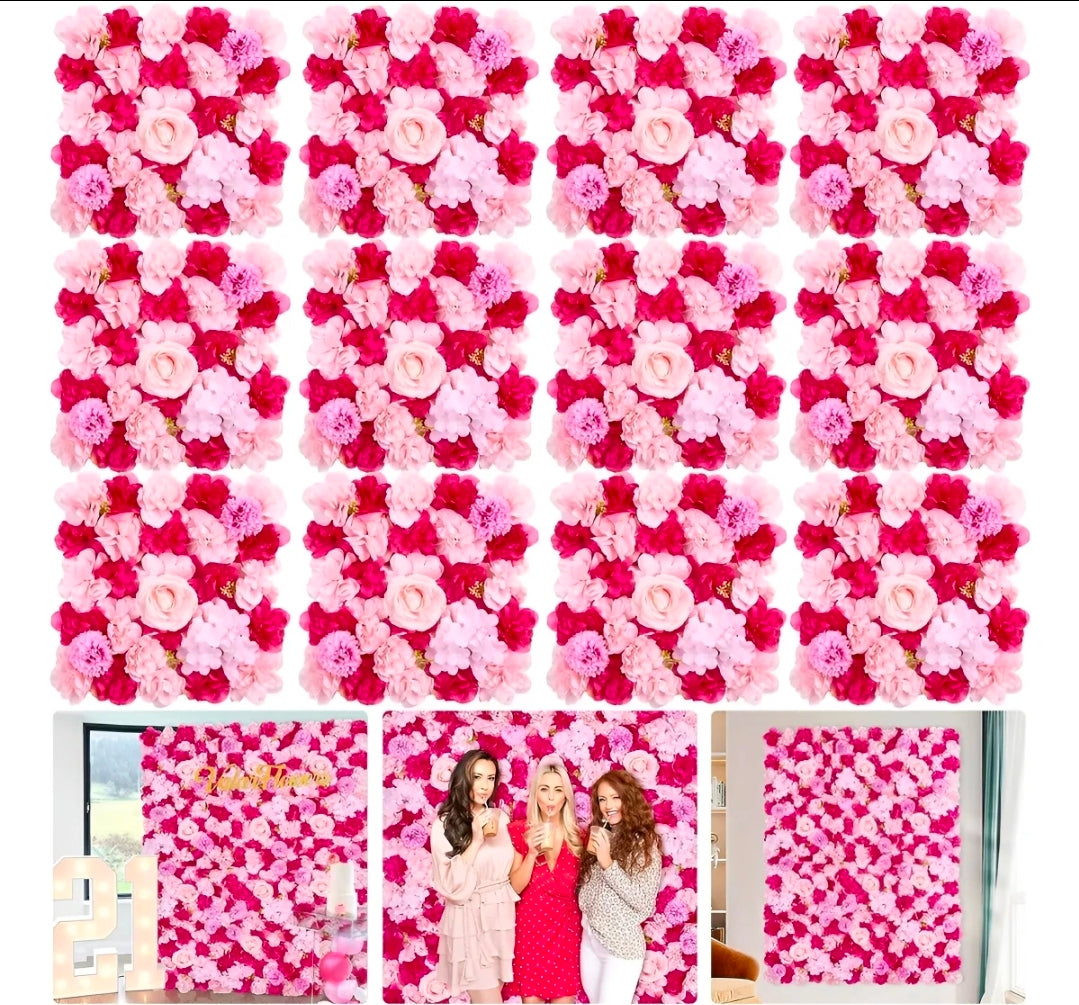 Panel flores rosas artificiales 12piezas 38x38cm