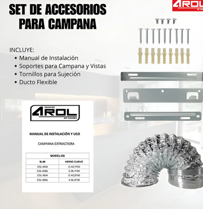 Campana extractora 90 cm de vidrio templado negra arol