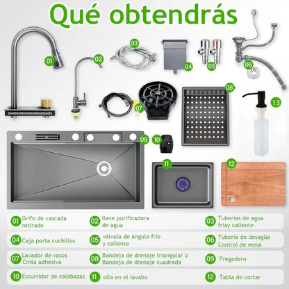 Tarja Fregadero De Cocina 304 Acero Inox 80*45cm+ Kit Cocina