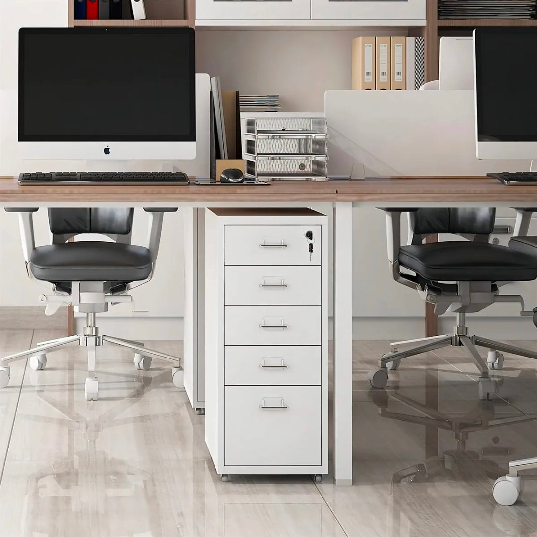 Archivero Metálico 5 Gavetas Para Oficina con Ruedas