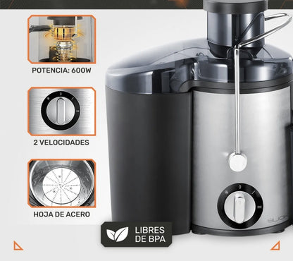 Extractor de Jugos y Verduras Eléctrico 600W 2 Velocidades Capacidad 500ml