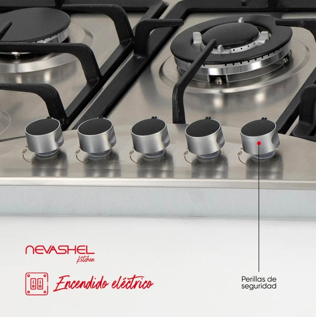 Parrilla A Gas Empotrable Estufa De Mesa 5 Quemadores Lp/nat Color Plateado