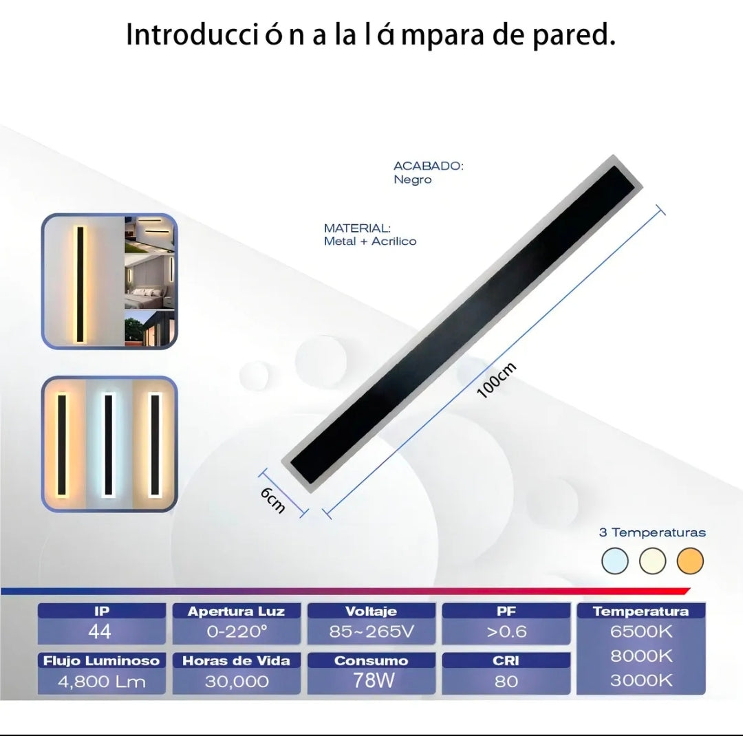2 lámparas led para pared 3 tonos 100cm
