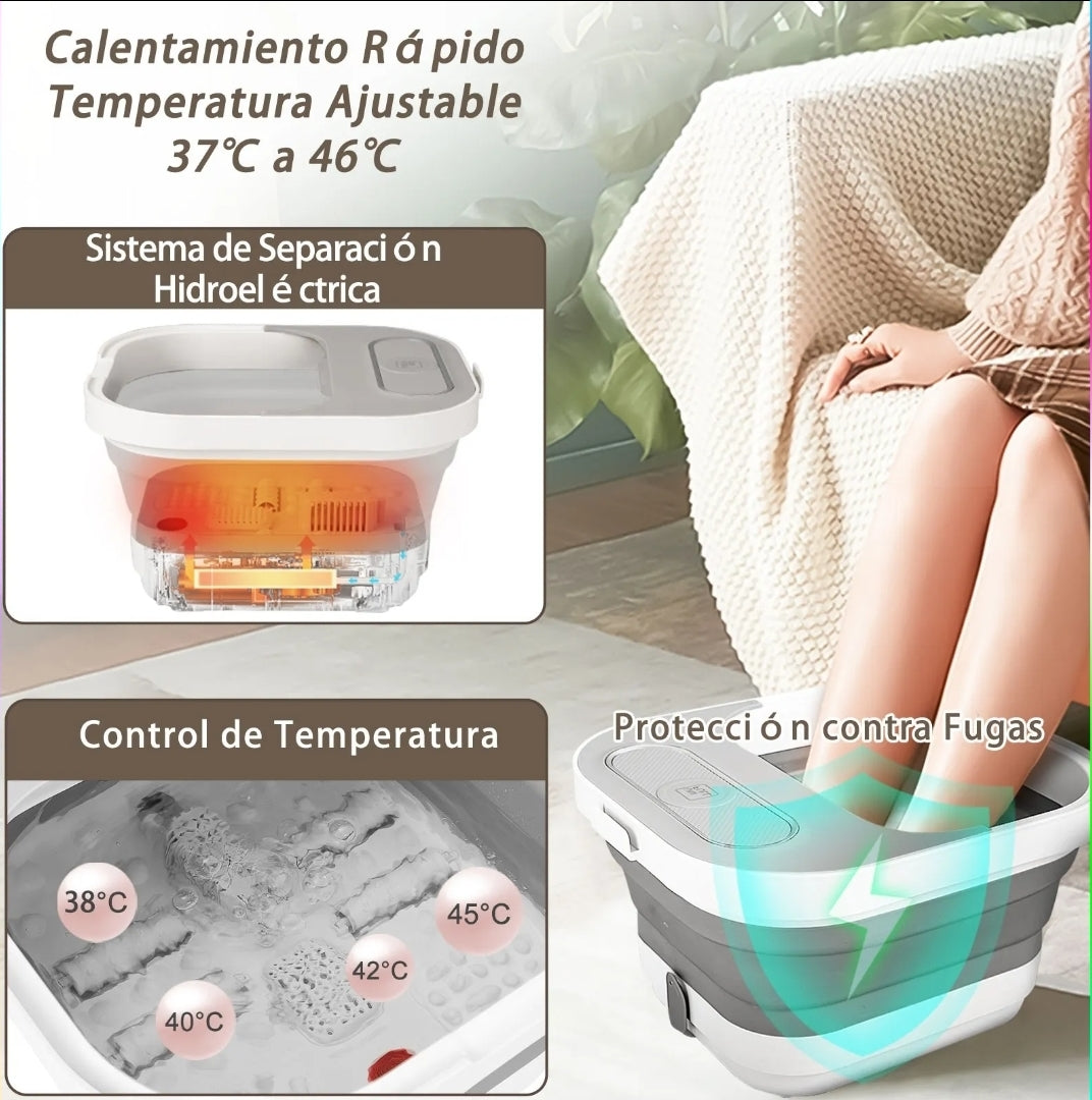 Tina spa eléctrica para pies plegable con burbujas y set pedicura
