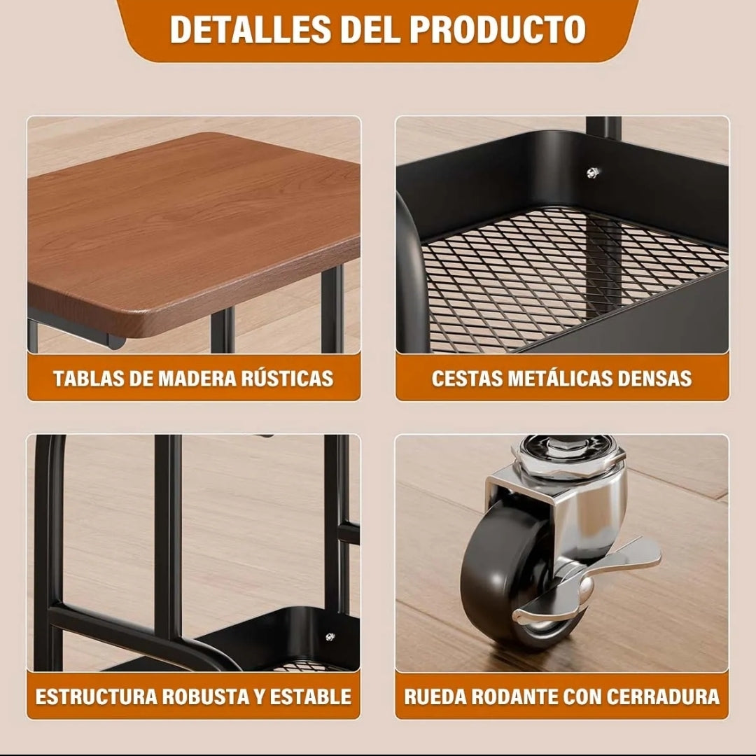 Carrito de almacenamiento de metal 4 niveles