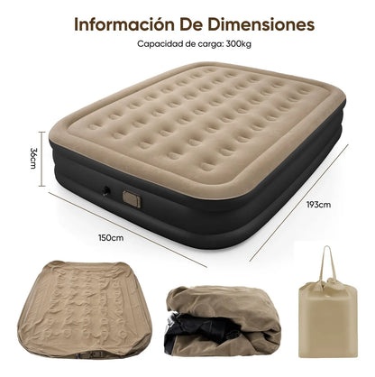 Colchón INFLABLE Queen Size Con Bomba Hinchable De 4000 Mah Marrón Claro