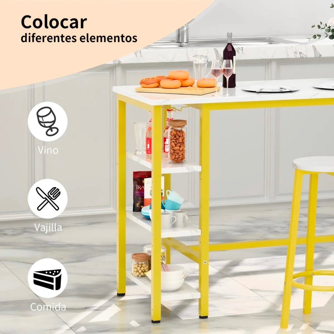 Mesa Barra De Cocina Multiusos Con 2 Bancos