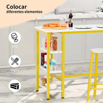 Mesa Barra De Cocina Multiusos Con 2 Bancos