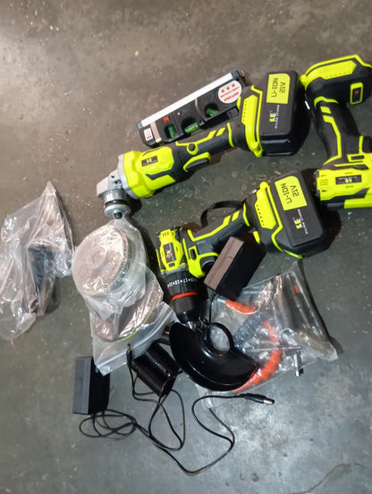 Kit 3 en 1 Taladro Percutor Brushless + Esmeriladora Inalámbrica + Llave Impacto Sin Escobillas