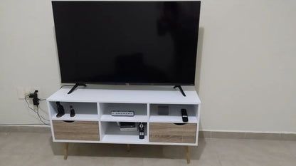 Mueble De Tv Estilo Nórdico Moderno Color Blanco Y Madera Marrón