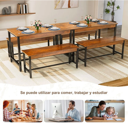 Conjunto De Comedor Rectangular Con 2 Bancos Para 4 Personas