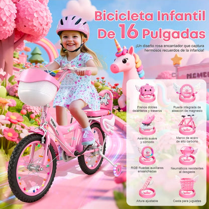 Bicicleta Infantil R16 rosa 4-12 Años Con Ruedas Auxiliares Rgb